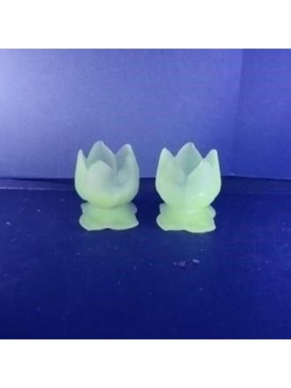 Vintage UV Reactive Purple Frosted Glass Lotus Candle Holders Pair